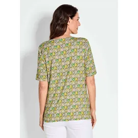 GOLDNER Print-Shirt "Kurzgröße Multicolor-Shirt mit Halbarm, Rundhalsausschnitt", Damen, Gr. 22, grün (grün, gelb, gemustert), Obermaterial: 96% Viskose CV. 4% Elasthan EL., normal, Sonstiges, Shirts, Ohne