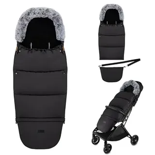 MOMI Fußsack 2 in 1 für Kinderwagen, Schlitten oder Autositz, mit Kapuze, Fellbesatz und abnehmbarem Fußteil, Reißverschluss links und rechts, Gurtschlitze, wasserabweisend