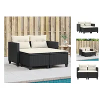 vidaXL Gartensofa 2-Sitzer mit Hockern Schwarz Poly Rattan