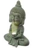 MARELIDA LED Solar Buddha mit Wackelkopf Gartenfigur Terrasse H: 19cm Lichtsensor