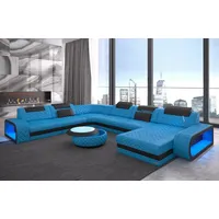 Sofa Dreams Wohnlandschaft Ledercouch Sofa Leder Berlin XXL U Form Ledersofa, Couch, mit LED, wahlweise mit Bettfunktion als Schlafsofa, Designersofa blau|schwarz