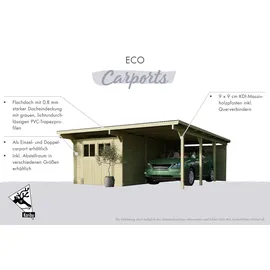 Karibu Doppelcarport Eco mit integriertem Abstellraum 1-Inkl. Abstellraum (204 x 180 cm), 2 Seitenwänden und 1 Rückwand (Holzcarport)