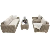 Green Spirit Gartenlounge-Set »Trinidad« Lounge Set Rattan Loungemöbel Sitzgruppe Gartenmöbel Gruppe, (Set, 4-tlg., 1 3-Sitzer Sofa, 2 Sessel und 1 Tisch, inkl. Sitz- und Rückenkissen), Polyrattan, beige, 5 Personen, wetterfest, Garten, Terrasse, Outdoor beige