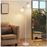 GBLY - Stehleuchte Wohnzimmer Stehlampe Vintage - 145cm 2 Flammig E14 Standlampe Weiß Stoffschirm mit Fußschalter Retro Industrial Stoff Drehbar für Schlafzimmer Arbeitszimmer (ohne Leuchtmittel)