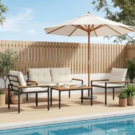 vidaXL Gartenmöbel-Set 4 Stk. Cremeweiß Poly-Rattan