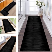 Teppich Läufer Lang Flur rutschfest waschbar Teppichmatte Küchenläufer 60X180CM Schwarz Abstrakt Korridor Läufer Teppich Küchenmat Meterware Flurteppich Dauerhaft Wohnzimmer Schlafzimmer Esszimmer