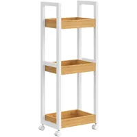 Songmics Badezimmerregal mit 3 Ebenen, schmal platzsparend, weiß-naturfarben