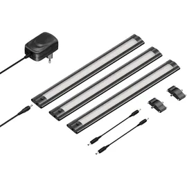 ledscom.de LED Unterbau-Leuchte SIRIS schwarz matt, flach, je 30cm, je 368lm, warm-weiß, 3er Set