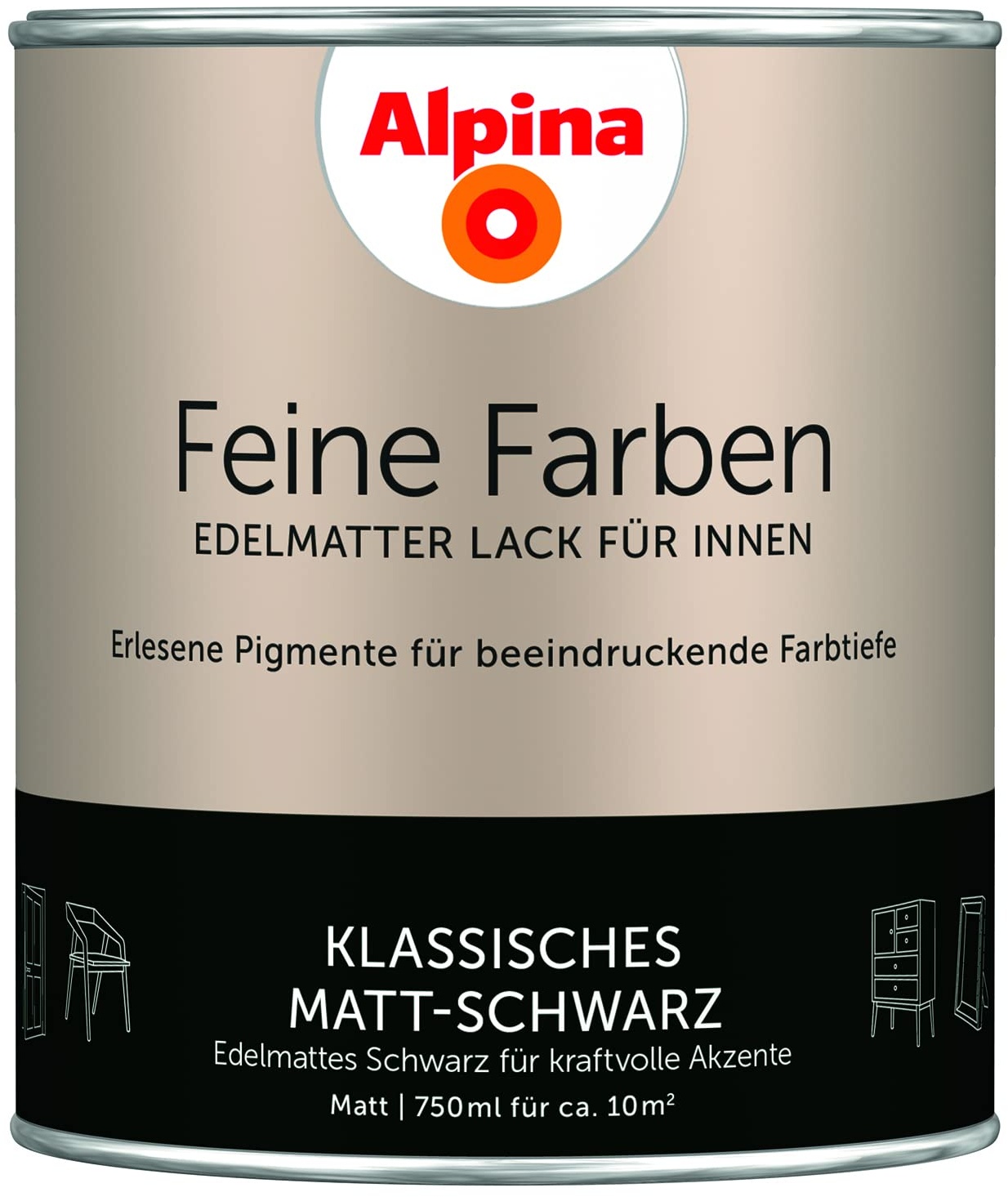 Alpina Feine Farben Lack Klassisches Matt-Schwarz 750ml