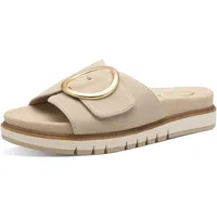 TAMARIS Damen Wide Fit Pantoletten flach mit Klettverschluss und Schnalle, beige (beige), 37 EU