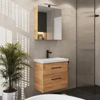 Planetmöbel Badmöbel Set mit Spiegelschrank und Waschtisch mit Schubladen