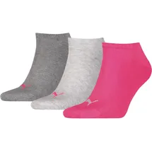 Puma Sneaker Socken Gr. 35 - 49 Unisex für Damen Herren Füßlinge 656 - middle grey mélange/pink, 39-42