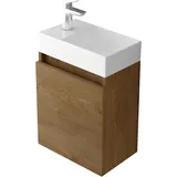 Alpenberger Gäste WC Badmöbel Set Waschbecken mit Unterschrank | Waschbeckenunterschrank Waschplätze | Badschrank Eiche Badezimmermöbel Vormontiert
