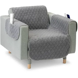 JEMIDI Sessel Bezug mit Armlehnenschoner - Sesselschoner Sesselbezug Sofaschoner aus Polyester - Sesselhusse waschmaschinenfest reversibel - grau