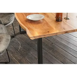 KAWOLA Esstisch massiv mit Baumkante Fuß schwarz