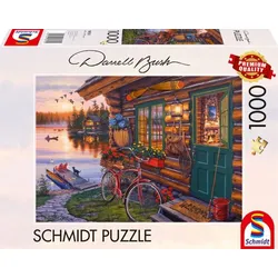 Schmidt Spiele - Erwachsenenpuzzle - Darrel Bush: Seehütte mit Fahrrad, 1.000 Teile Puzzle