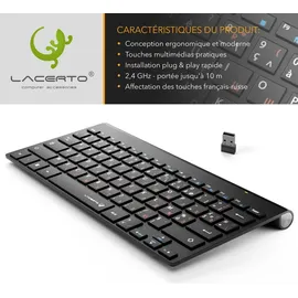 Lacerto Lacerto® | Bilinguale Russisch-Französische Kabellose 2,4 GHz Multimedia AZERTY Tastatur, Clavier sans fil bilingue Français-Russe, Russian-French Wireless Keyboard | BELA-FR568 | Matt Schwarz