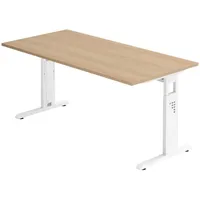 Bümö Schreibtisch Eiche, Weiß, Nachbildung,Eiche, Rechteckig, 160x74x80 cm, FSC