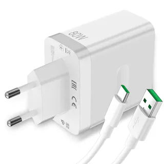 80W USB Ladegerät und USB C Kabel für Oppo Find X6 X5 Pro 5G, SUPERVOOC Schnellladekabel USB auf Typ C Ladekabel 1 m, Ladegerät Adapter für Oppo A98 A78 Oppo Reno12 11 F 10 Pro 8 Realme 12 GT 6 Neo 3