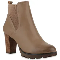 Stiefelparadies Gefütterte Chelsea Boots Damen Block Absatz Stiefeletten 153135
