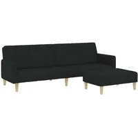 VidaXL Schlafsofa 2-Sitzer mit Fußhocker Schwarz Stoff - Schwarz