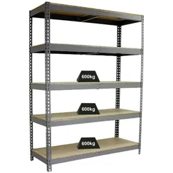 PROREGAL Schwerlastregal WOOD BEAST FIVE | HxBxT 200x150x75cm | Fachlast 600kg | Verzinkt | Werkstattregal Lagerregal Gargenregal