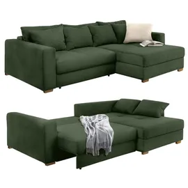 luma-home schönes für dein zuhause Ecksofa-Dauerschläfer Federkern Schlafcouch seitenverkehrt Bettkasten Cord Grün / 15156 - Grün