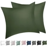 BEDSURE Kissenbezug 80x80 2er Set - 100% Baumwolle Kopfkissenbezug 80x80, Kissenbezüge mit Reißverschluss, Kissenhülle - Weich Atmungsaktiv und Langlebig, für Bett Sofa, Oeko-TEX, Olivgrün