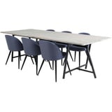 ebuy24 Jepara Essgruppe Esstisch Teak und 6 Velvet Esszimmerstühle blau.