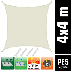 AMANKA UPF50+ Sonnensegel 4x4 Polyester Quadratisch Wasserabweisend Garten Balkon Beige