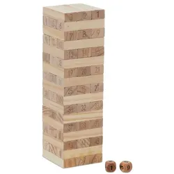 Relaxdays Wackelturm Holz mit Zahlen Hellbraun