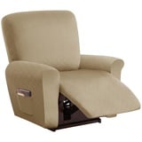 LIFEDX Sesselbezug Relaxsessel Stretchhusse für Relaxsessel 4-Teilig,Stretch Sesselschoner für Relaxsessel mit Taschen,Elastisch Sesselbezug Waschbar für Fernsehsessel Liege Sessel - Khaki||1 Seater