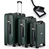 PCG THE HARD CASE Koffer Set [Grün-3 teilig]- Premium Hartschale - für sorgenfreie Reisen - Reisekoffer & Handgepäck Koffer Set - robust & stabil - Kofferset 3 teilig PP Premium Suitcase