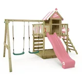 Wickey Spielturm Klettergerüst Smart Candy mit Schaukel - Rutsche, Baumhaus mit Sandkasten, Kletterleiter & Spiel-Zubehör Pastellpink
