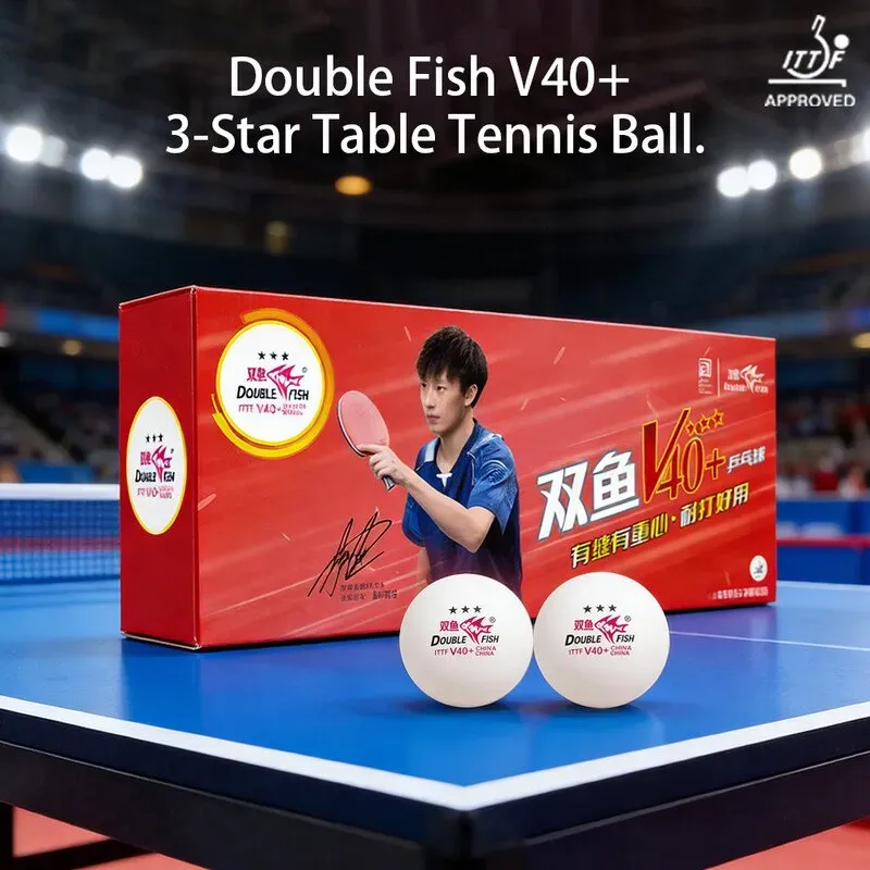 Double Fish 3-Star V40+ Profi-Wettkampf-Tischtennisbälle aus ABS-Schwamm mit Nähten, 10er-Pack, weiß