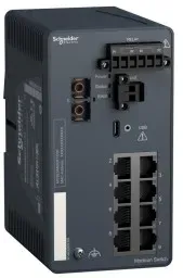 Schneider Electric MCSESM093F1CS0 Modicon Managed Switch, 8 Ports für Kupfer (8TX 10/100 Mbit/s) + 1 für Glasfaser Singlemode (1FX-SM 100 Mbit/s)