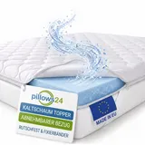 Pillows24 - Topper 90x200cm aus Kaltschaum - 6cm hoch - Matratzentopper mit abnehmbarem Bezug & Rutschfester Unterseite | Made in EU - Matratzenauflage | Matratzen Topper für jedes Bett