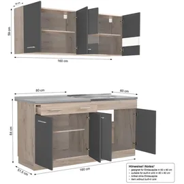 Homestyle4u Küchenzeile 160 cm Eiche Grau