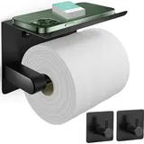 Sinbinta - Toilettenpapierhalter ohne Bohren Aluminium Klopapierhalter mit Ablage, Wandmontage wc Papier Halterung mit 2 Klebehaken für Küche und