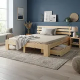 Homestyle4u Holzbett 180x200 mit Lattenrost & Schubladen – Doppelbett Jugendbett Homestyle4u