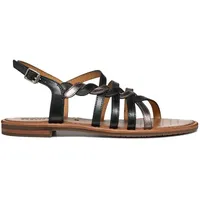 GEOX D Sozy S D Flat Sandal, Black/Leather, 36