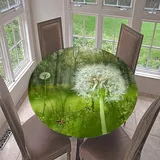 Morbuy Rund Tischdecke Elastisch, Löwenzahn Rund Tischdecken Wasserdicht Lotuseffekt Abwaschbar Abwischbar Tischtuch für Dekoration Küchentisch Garten Outdoor (Durchmesser 130cm,Wald)