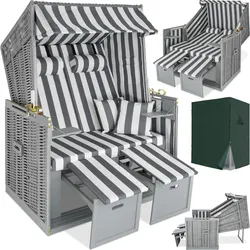 tectake® Strandkorb, gepolstert mit ausziehbaren Fußbänkchen, klappbare Seitentische und weitere Extras, 115 x 158 x 78 cm