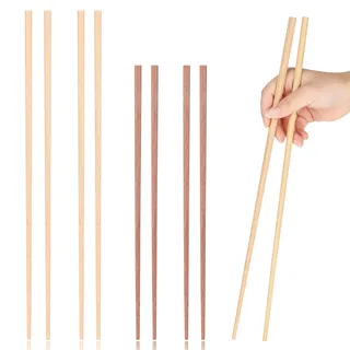 Pwsap 4 Paar Lange Holz-Essstäbchen, Holz Lange Essstäbchen Kochen Extra Lange Essstäbchen Kochstäbchen für Frittierte Speisen und Kochnudeln Hot Pot, Braten, Kochen, Nudeln, à 2 Längen (38 cm/32 cm)