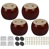 Btowin 5cm Holz Möbelfüße, 4 Stück Runde Massivholz Tischbeine Kugelfüße mit Montageplatten & Schrauben für Bett TV Schrank Sofa Couch