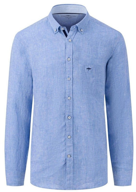 FYNCH-HATTON Langarmhemd Herren Leinenhemd Langarm Regular Fit (1-tlg) blau M