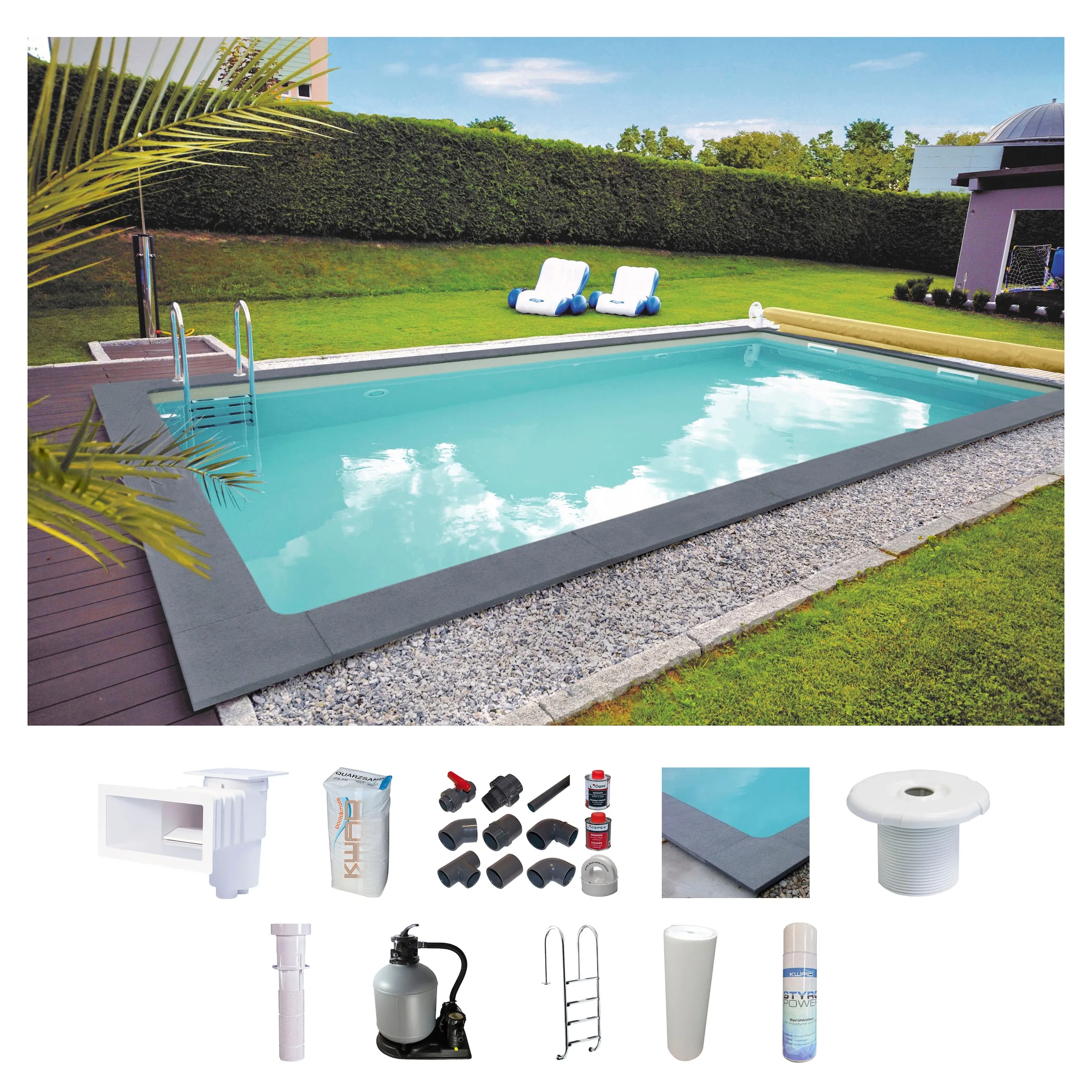 Rechteckpool »Randstein«, (Set), RE-Becken BMD 600x300, 800x400 oder 700x350 cm, Höhe 150 cm, 52826139-0 weiß