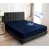 Wasserdichter Matratzenschoner 200x200cm Spannbettlaken, Atmungsaktive Matratzenbezug wasserdicht Matratzen-Schutz Nässeschutz Spannbetttücher - Dunkelblau