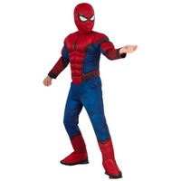 Rubie ́s Kostüm Spider-Man Muskelanzug für Kinder, Klassischer Spiderman im gepolsterten Muskeldress rot 122-128