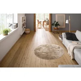 MY HOME Hochflor-Teppich MY HOME "Malin" Gr. 9, beige (sand), H:43mm Ø:140cm, Kunstfaser, Teppiche, Uni-Farben, leicht glänzend, besonders flauschig durch Mikrofaser